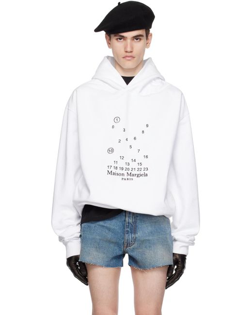 Maison Margiela White Embroidered Hoodie for men