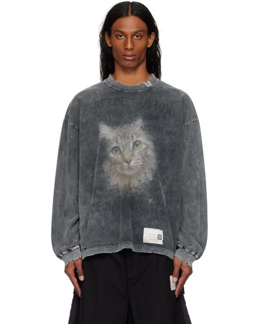 Maison Mihara Yasuhiro Gray Bleached Cat Print Long Sleeve T-Shirt for men