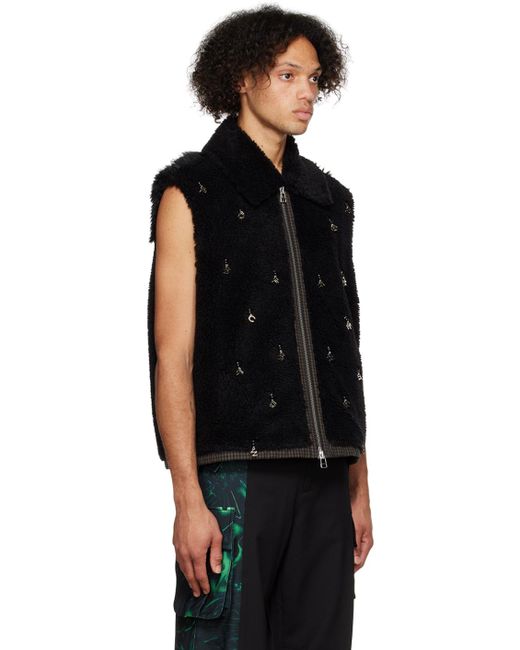 Feng Chen Wang Black Embellished Faux-Fur Vest for men