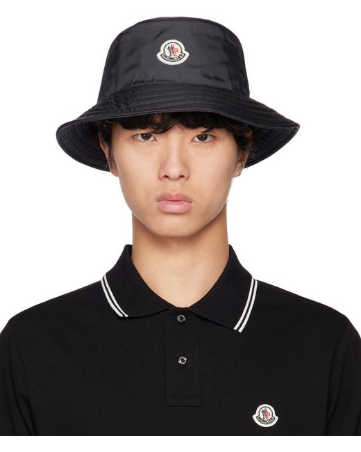 Moncler Black Navy Logo Bucket Hat for men