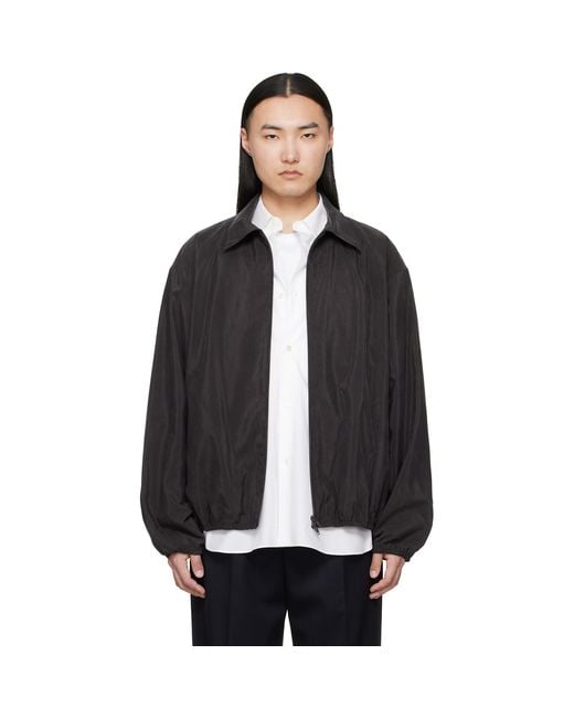 Ssstein Black Silk Nylon Collared Zip Jacket for men