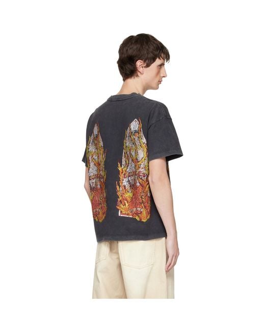 Who Decides War Black Rhinestone Flame Glass T-Shirt for men