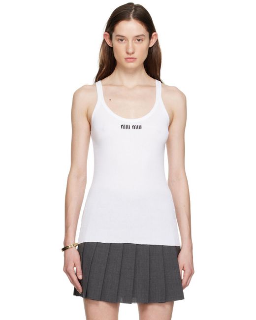 Miu Miu White Embroide Tank Top