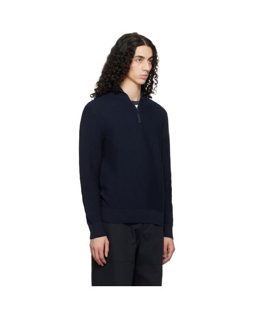 Boss Blue Quarter-Zip Cotton Track Jacket for men