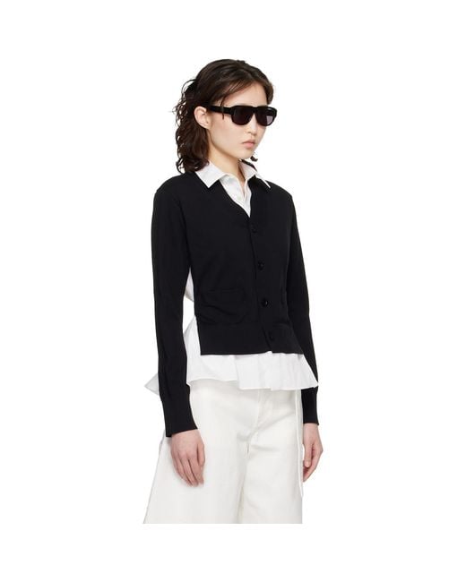 Sacai Black Poplin Cotton Knit Cardigan