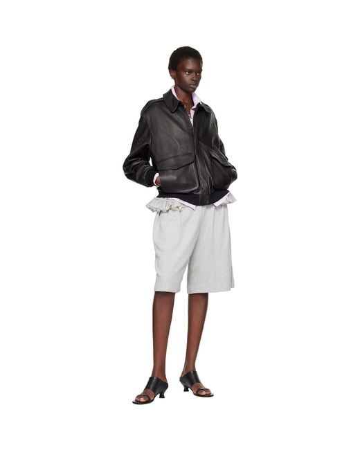 HOMMEGIRLS Black Zip Leather Bomber Jacket