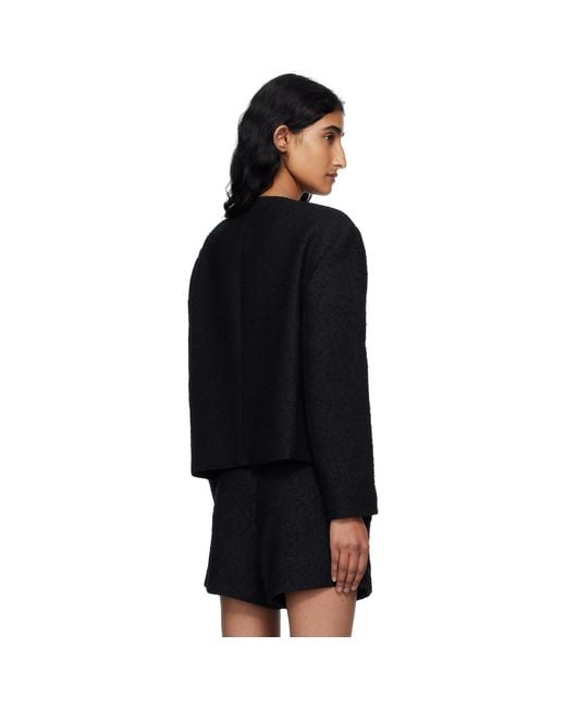 Pushbutton Black Collarless Tweed Jacket