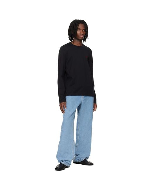 AMI Black Cotton Ami De Coeur Longsleeves T-shirt for men