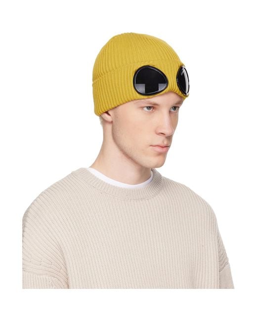 C P Company Green Cotton Goggle Beanie for men