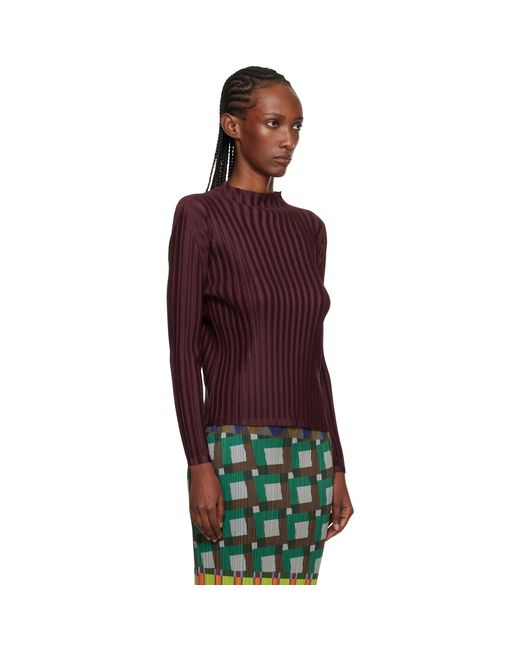 Pleats Please Issey Miyake Red Burgundy Rib Pleats January Top