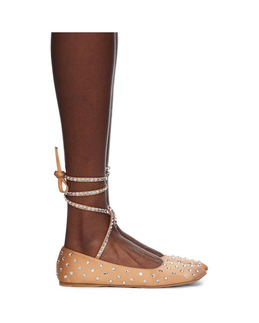AMINA MUADDI Brown Ane Crystal Lace Up Ballerina Flats