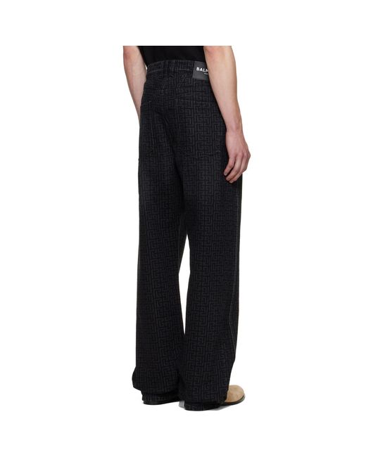Balmain Black Monogram Loose Jeans for men