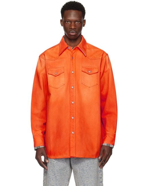 Acne Orange Faded Denim Shirt for men