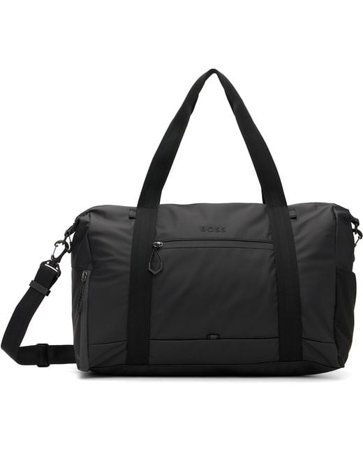 Boss Black Reflective Details Faux-Leather Holdall Duffle Bag for men
