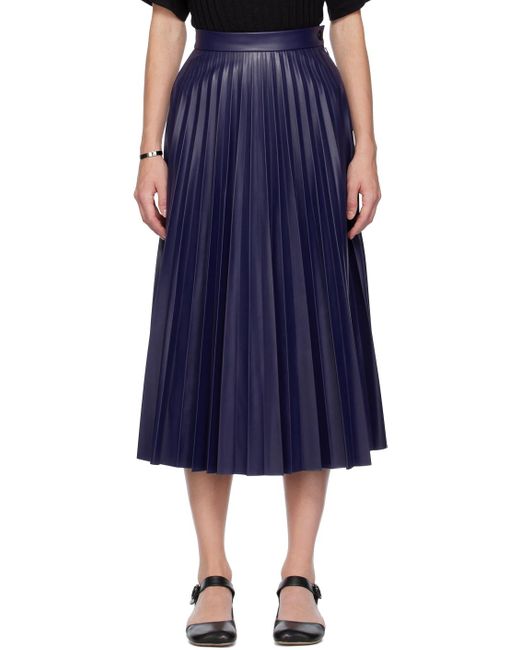 MM6 by Maison Martin Margiela Blue Navy Pleated Faux-leather Midi Skirt