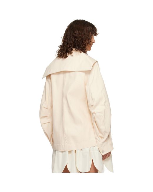 Simone Rocha Natural Off- Sailor Collar Workwear Bow Denim Jacket