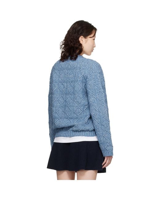 Ganni Blue Cotton Wool Bubble Sweater