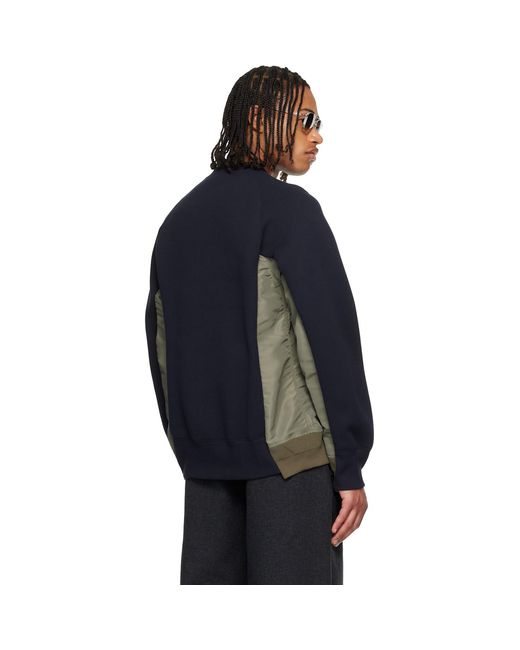 Sacai Blue Khaki Sponge Sweat & Nylon Twill Sweatshirt for men