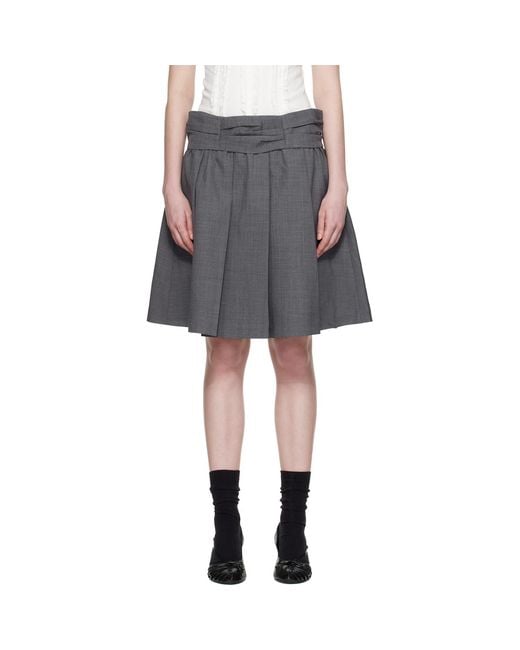 ShuShu/Tong Gray Draped Waist Wide-Pleat Midi Skirt