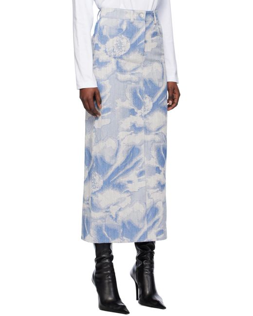 MSGM Blue Jacquard Denim Maxi Skirt
