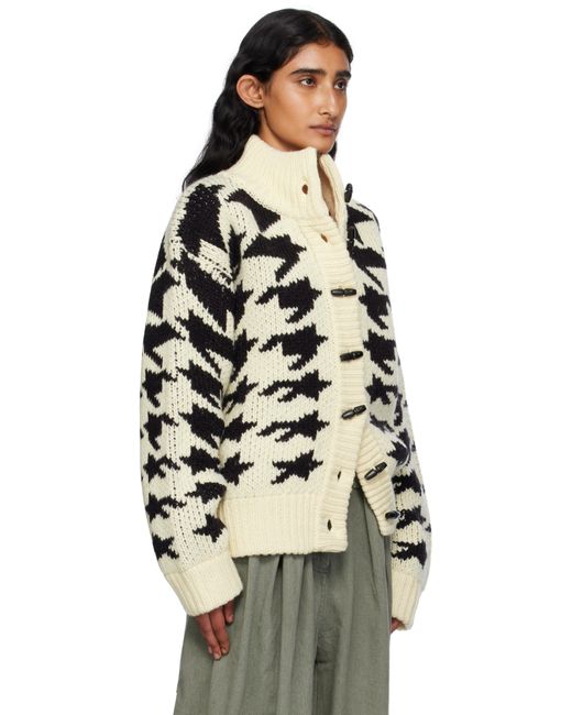 OPEN YY White Off- & Hound's Tooth Star Cowichan Cardigan