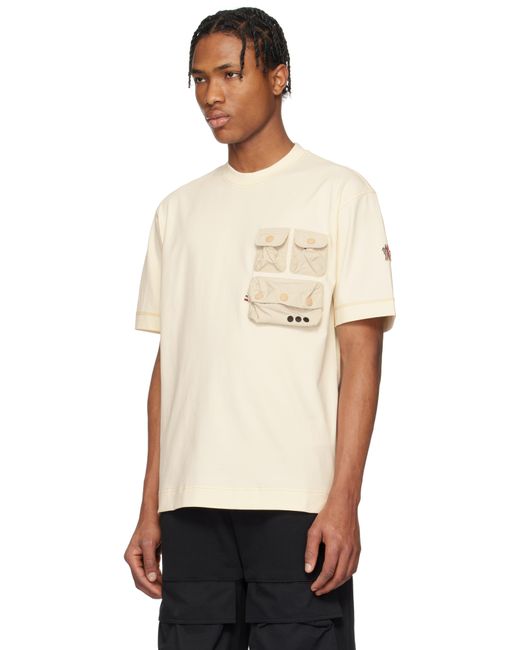 メンズ Moncler オフホワイト ポケット コットン Tシャツ Black