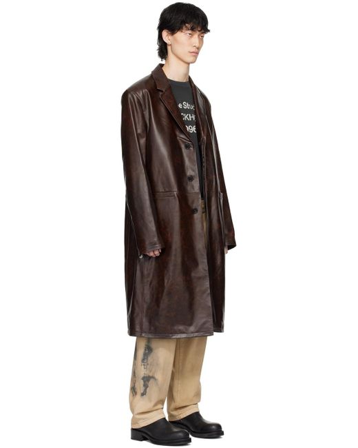 Manteau brun en cuir à simple boutonnage Acne pour homme en coloris Black