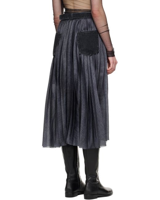 Sacai ブラック パネル デニム ミディアムスカート Black