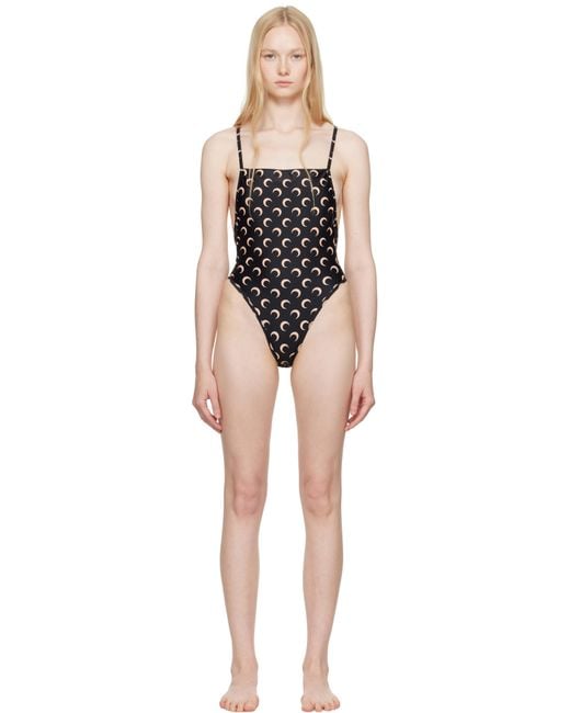 MARINE SERRE Black Tan Jersey One Piece Swimsuit