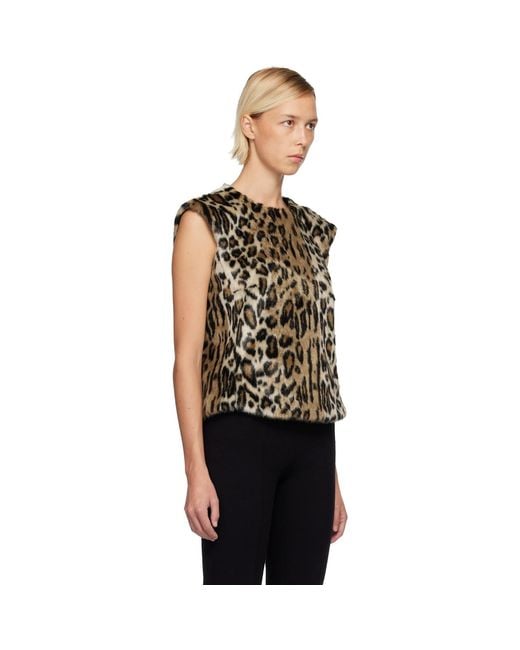 Anna Sui Black Leopard Sleeveless Faux-Fur Top