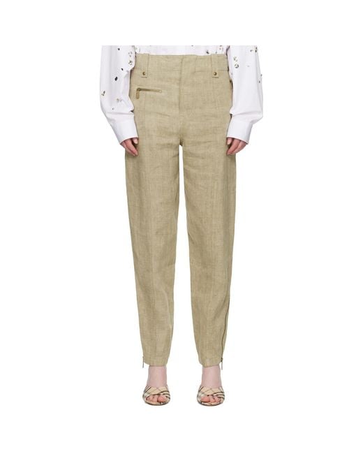Burberry Natural Khaki Linen Tailored Trousers