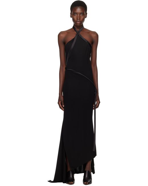AARON ESH Black Asymmetric Halter Maxi Dress