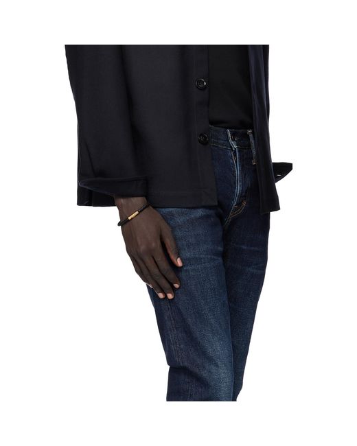 Tom Ford Black Tubular Leather Bracelet for men