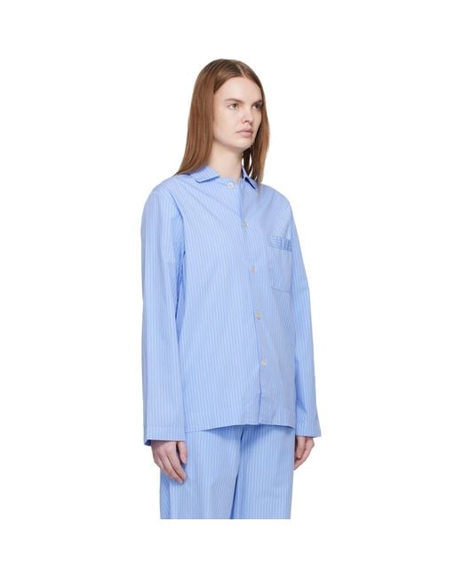 Tekla Blue Poplin Long-Sleeved Pyjama Shirt