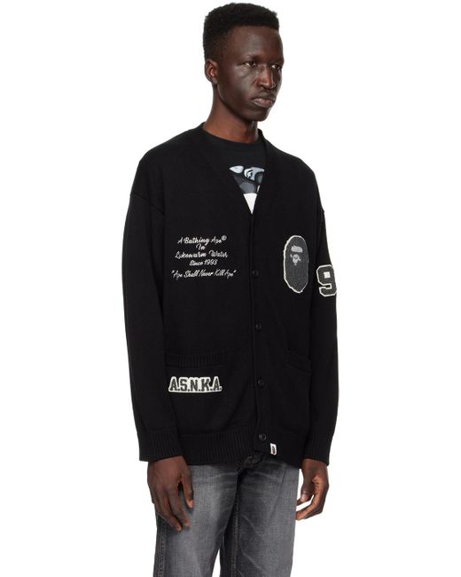 A Bathing Ape Black Embroidered Cardigan for men