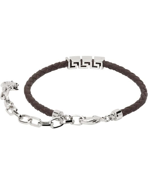 Versace Black Greca Leather Bracelet for men