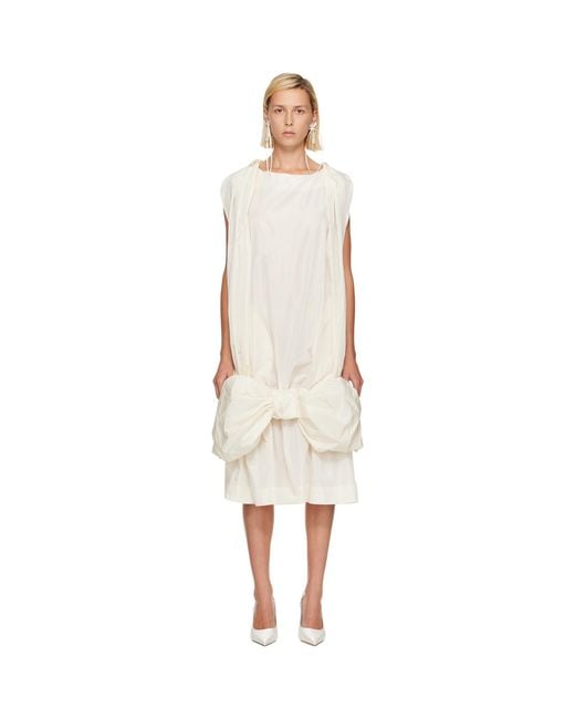 Simone Rocha White Off- Bow Hem Egg Midi Dress
