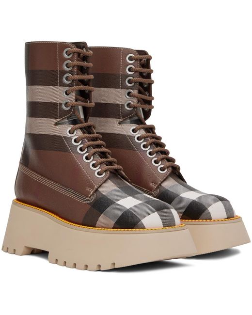 Burberry Brown Exaggerated Check Platform Boot