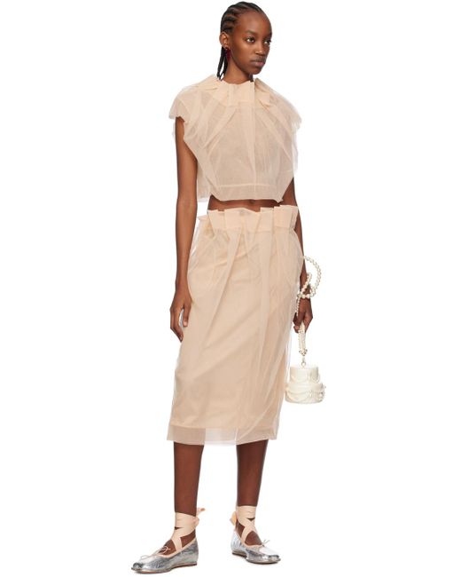 Simone Rocha Natural Beige Pleated Midi Skirt