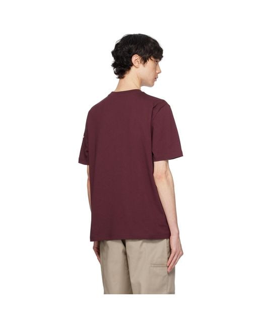 Moncler Burgundy Embroidered Varsity Logo Cotton T-Shirt for men