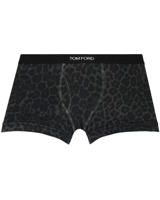 Tom Ford Black Gray Reflective Leopard Boxer Briefs for men
