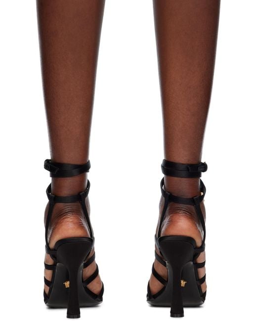 Versace Brown Black Lycia Satin Cage Heeled Sandals