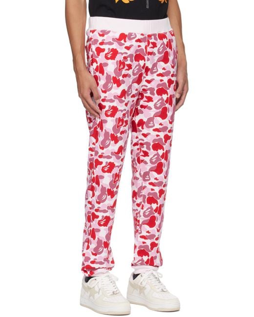 A Bathing Ape Red Abc Camo Crystal Stone Sweatpants for men