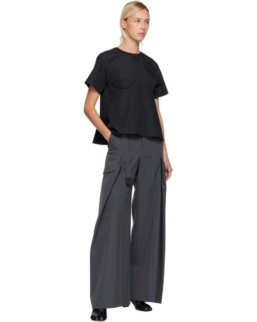 Sacai Stripe Doeskin Trousers in Black | Lyst
