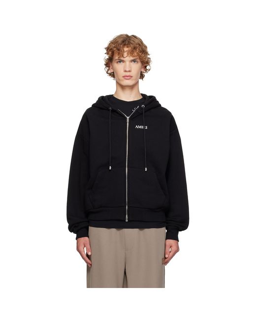 Amiri Black Relaxed Zip-Up Hoodie for men