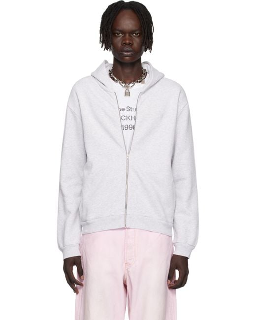 Acne White Zipper Hoodie for men