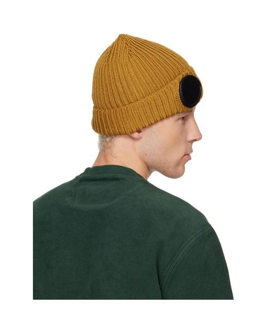 C P Company Green Extrafine Merino Wool Goggle Beanie for men