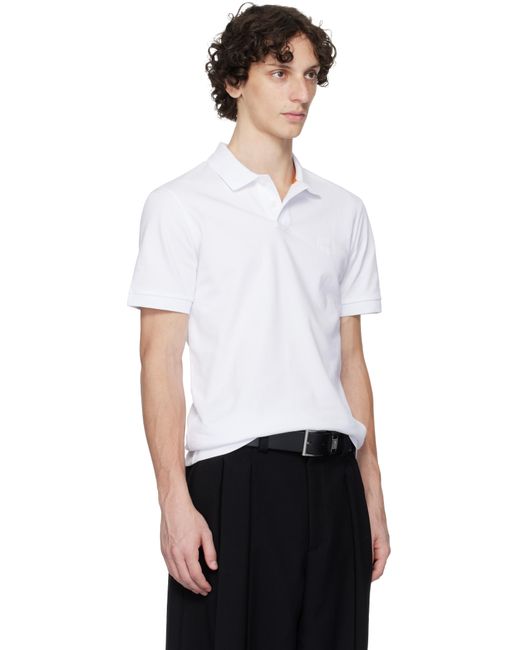 メンズ Boss ホワイト スリムフィット ストレッチコットン ロゴパッチ ポロシャツ White