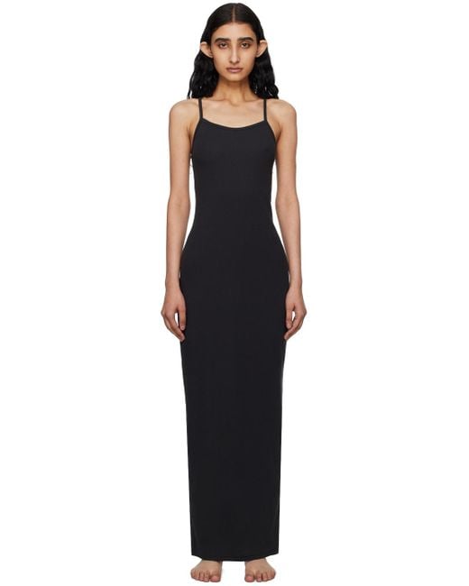 Skims Black Cotton Rib Long Cami Maxi Dress