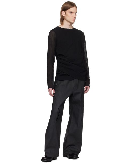 Omar Afridi Black Draped Long Sleeve T-Shirt for men